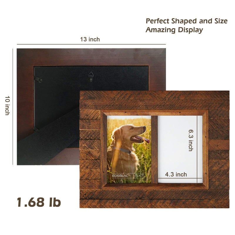 Eosglac Collage Picture Frame 5x7 2 Openings, Wood Plank Design Photo Frame with Handmade Rustic Brown Finish, Wall Mounting or Tabletop Display - Image 4